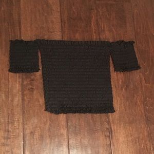 PARISIAN black stretchy sleeved bandeau croptop